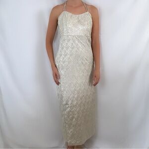 Vintage formal maxi dress homemade oriental satin floral medium wrap evening